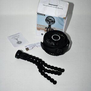 Bearwind Mini Portable Stroller Fan 360° Rotation, 4-Speed, LED Night Light Clip